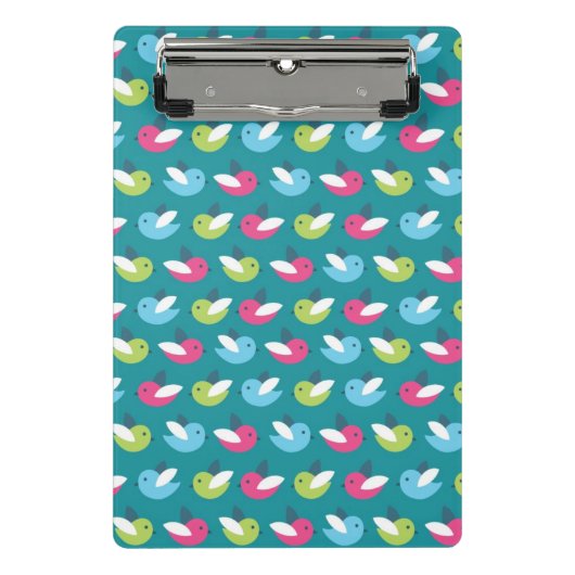 Vogelpatroon Blauw Mini Klembord (Voorkant)