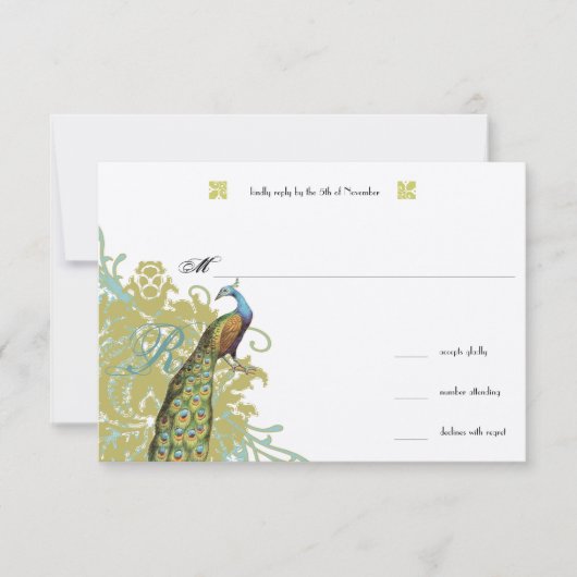  vogelpest Endive Damask Wedding RSVP (Voorkant)
