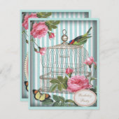 vogelpest, kooi en Rozen: geboortedag Kaart (Voorkant / Achterkant)
