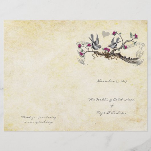  vogelprogramma Fuchsia & Gray Wedding Programme (Voorkant)