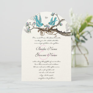 vogels Aqua & Hot PinkWedding Invite Kaart