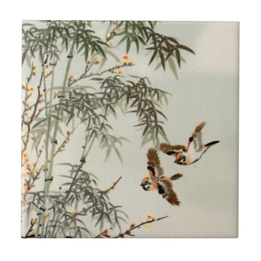 Vogels Bamboe Aziatisch Japans  Tegeltje (Voorkant)