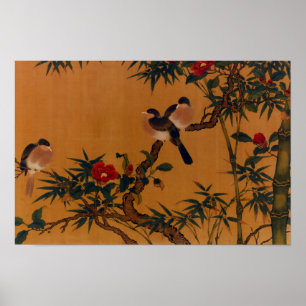 Vogels, bamboe en Camellias Japans artikel 1644-19 Poster