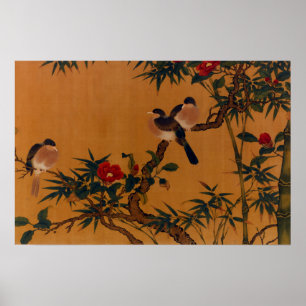 Vogels, bamboe en Camellias Japans artikel 1644-19 Poster