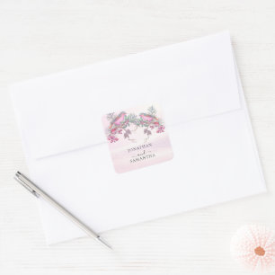 Vogels & Bessen Denneappel Aquarel Winter Huwelijk Vierkante Sticker