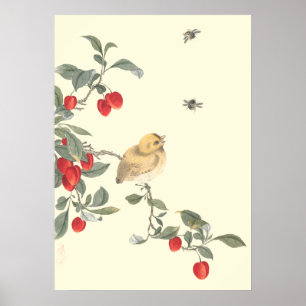 Vogels, bijen en Cherries antiek oosterse kunst Poster
