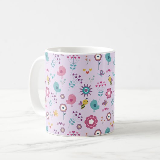 Vogels, bijen en vlinders Bloemen Koffiemok (Voorkant links)