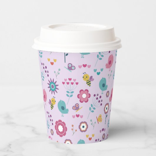 Vogels, bijen en vlinders Bloemen Papieren Bekers (Links)