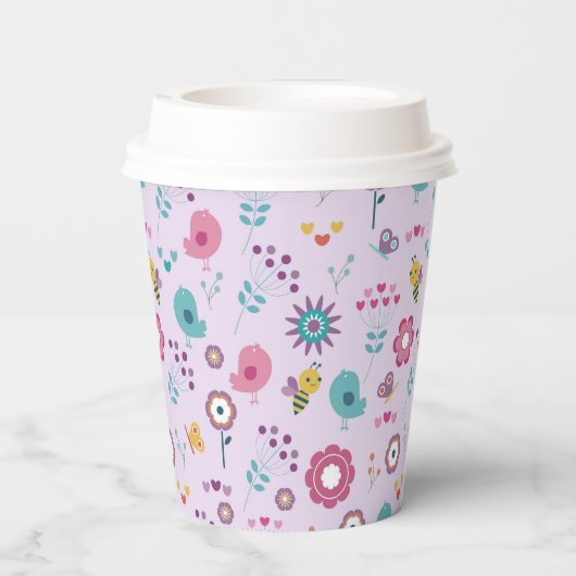 Vogels, bijen en vlinders Bloemen Papieren Bekers (Achterkant)