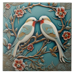 Vogels Bloemen Art Nouveau Geïnspireerd Natuur Pri Tegeltje