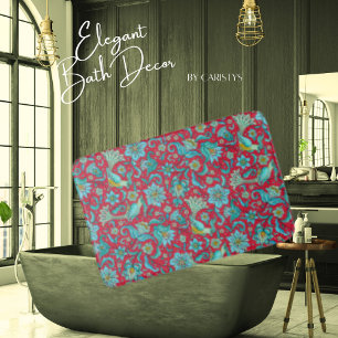 Vogels, Bloemen, Blauw, Rood Badmat