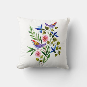 Vogels Bloemen Bloemrijk Aquarel Kussen
