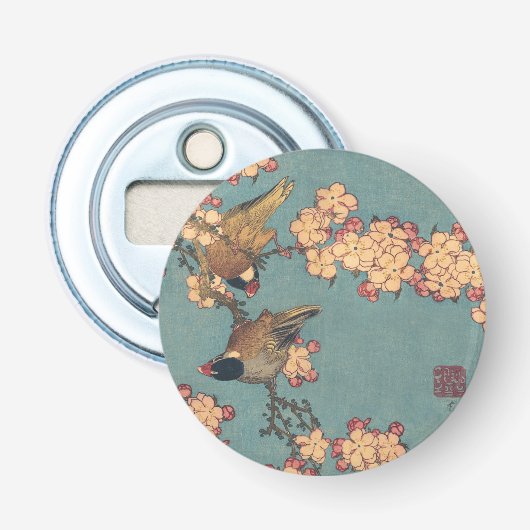 Vogels Bloemen Hokusai Japanse kunst Button Flesopener (Voorkant)