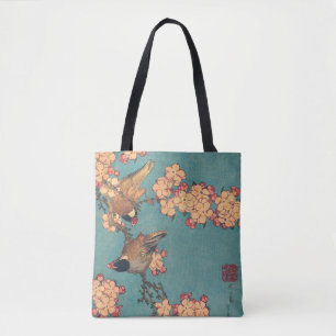 Vogels Bloemen Hokusai Japanse kunst Draagtas