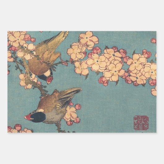 Vogels Bloemen Hokusai Japanse kunst Inpakpapier Vel (Voorkant)