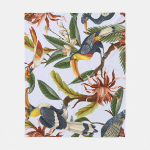Vogels & Bloemen: Tropisch patroon. Fleece Deken