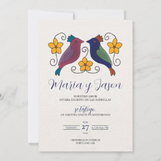 Vogels Bloemrijk Magenta Marineblauw Spaans Huweli Kaart