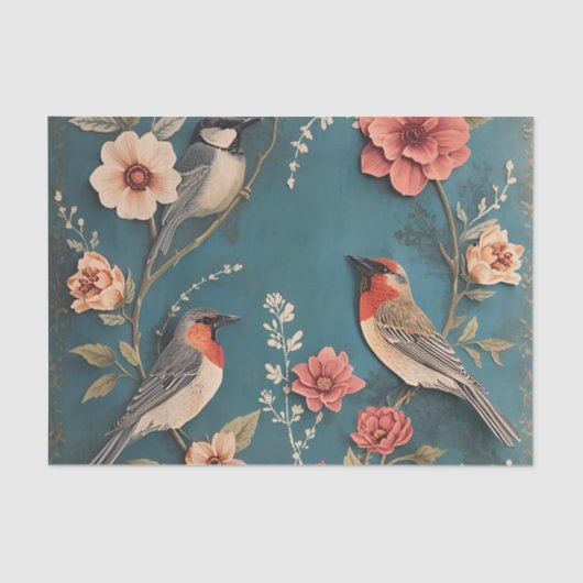  Vogels & Bloemweefsel Decoupage Papier (Voorkant)
