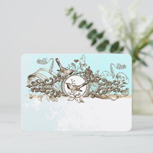  vogels Bronze Scroll Wedding RSVP (Staand voorkant)