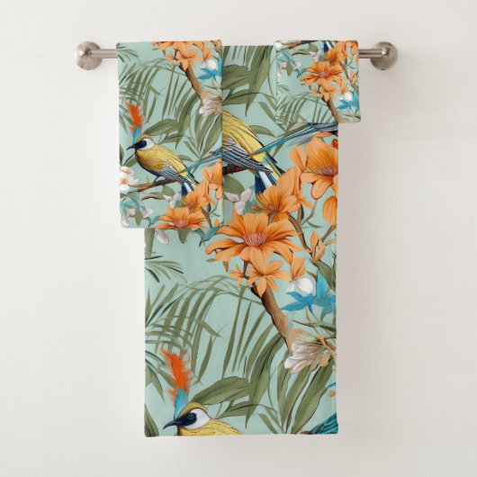Vogels Chinoiserie Mint Sinaasappel Bad Handdoek (Insitu)