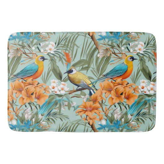 Vogels Chinoiserie Mint Sinaasappel Badmat (Voorkant)