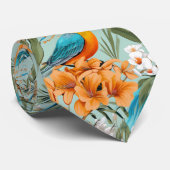 Vogels Chinoiserie Mint Sinaasappel Stropdas (Opgerold)