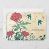  vogels Damask Roos Wedding Invites Kaart (Achterkant)