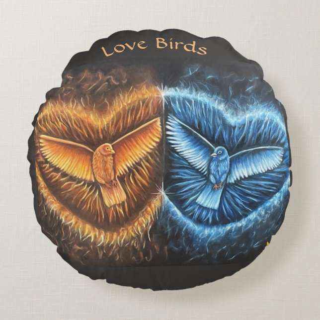 Vogels die samen vliegen- rond kussen (Voorkant)