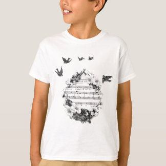 Vogels die vliegen op het Franse blad Music Flower T-shirt