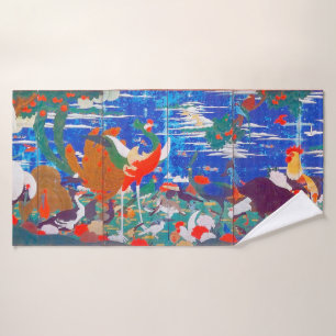 Vogels, dieren en bloeiende Planten (links) Jakuch Badhanddoek