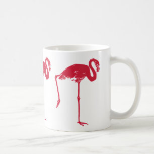  vogels, een roze flamingo met één been omhoog koffiemok