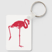 vogels, een roze flamingo met één been omhoog sleutelhanger (Achterkant)