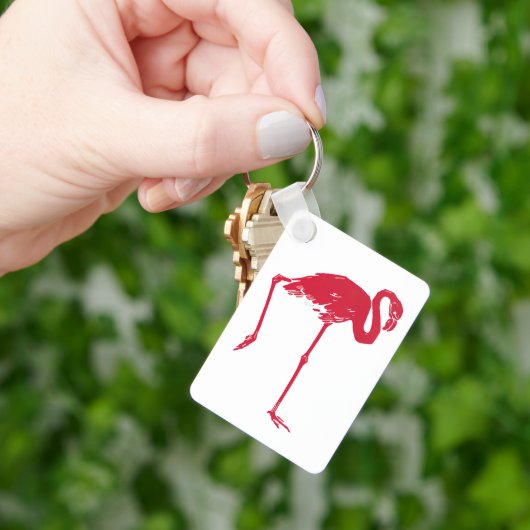 vogels, een roze flamingo met één been omhoog sleutelhanger (Hand)