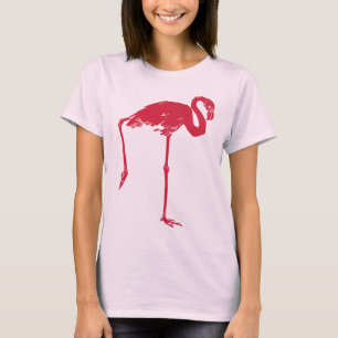  vogels, een roze flamingo met één been omhoog t-shirt