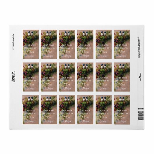 Vogels en Bessen Bookplate Etiket (Full Sheet)