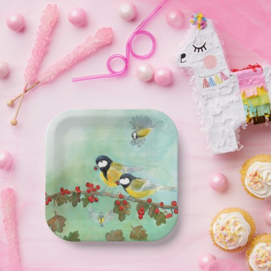 Vogels en bessen papieren bordje (Feest)