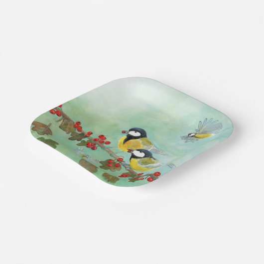 Vogels en bessen papieren bordje (Gebogen)