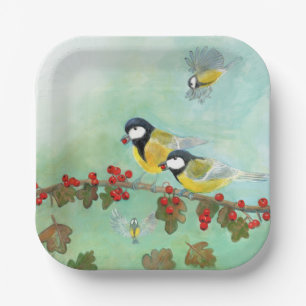 Vogels en bessen papieren bordje
