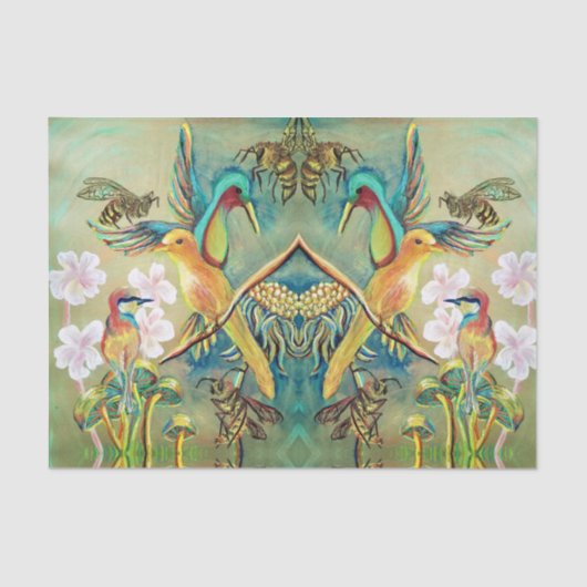 vogels en bijen die tissuepapier schilderen (Voorkant)