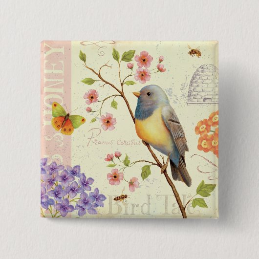 Vogels en bijen vierkante button 5,1 cm (Voorkant)