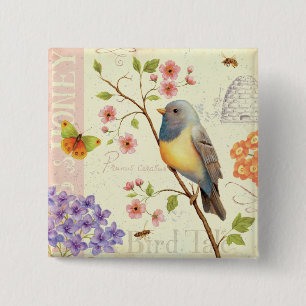 Vogels en bijen vierkante button 5,1 cm