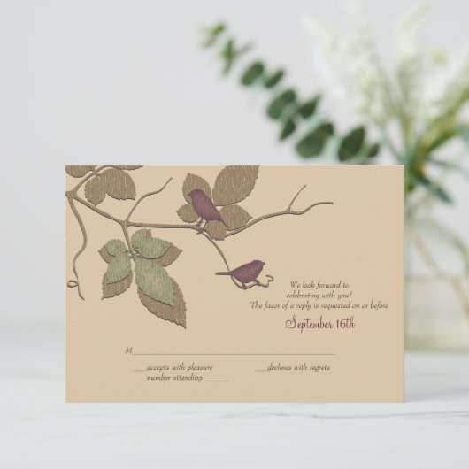 Vogels en bladeren vallen bruiloft antwoord Kaart (Staand voorkant)