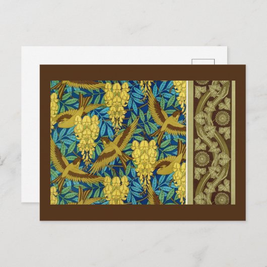 Vogels en blauweregen Verneuil blauw bruin geel Briefkaart (Voorkant / Achterkant)