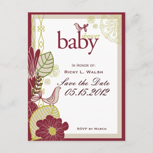 Vogels en bloemen aankondigingskaart (Voorkant)