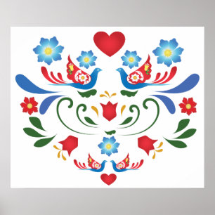 Vogels en bloemen, Folk-Art-ontwerp Poster