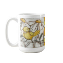 Vogels en bloemen - Gele vogel en strepen