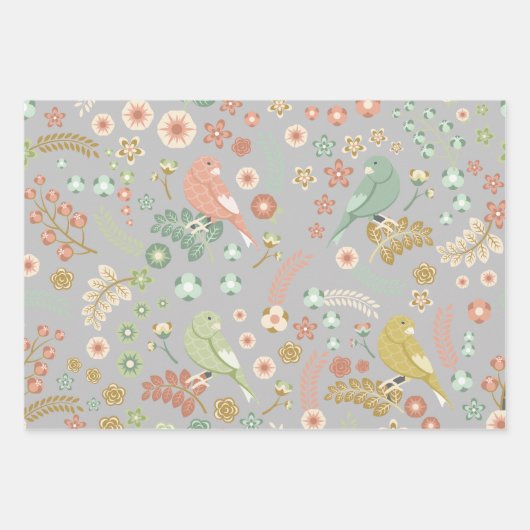 vogels en bloemen inpakpapier vel (Voorkant 3)