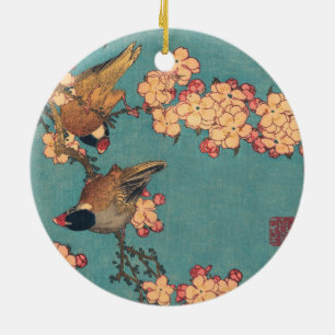 Vogels en Bloemen Japanse Kunst Roze Bloemstuk Keramisch Ornament