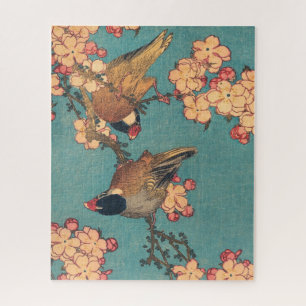 Vogels en Bloemen Japanse Kunst Roze Bloemstuk Legpuzzel