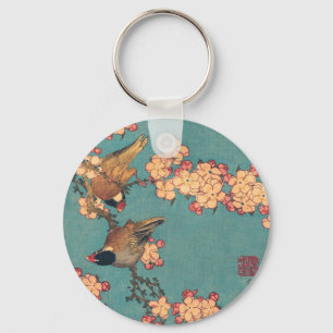 Vogels en bloemen Japanse kunstroze Floral Sleutelhanger